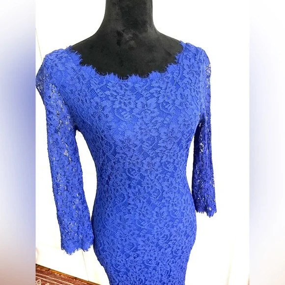 Diane Von Furstenberg DvF Zarita Cobalt Blue Lace Dress sz 6 - Picture 5 of 16